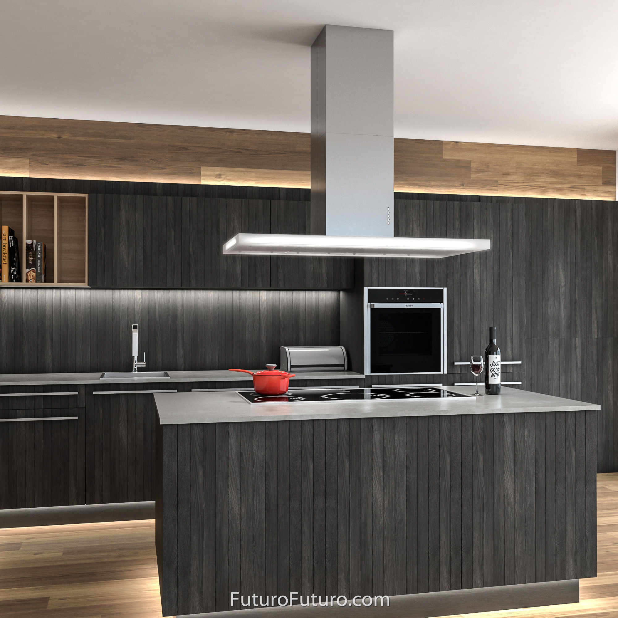 36" Stainless Steel LED Island Mount Range Hood – 700CFM, Glass, Touch Controls – Made In USA