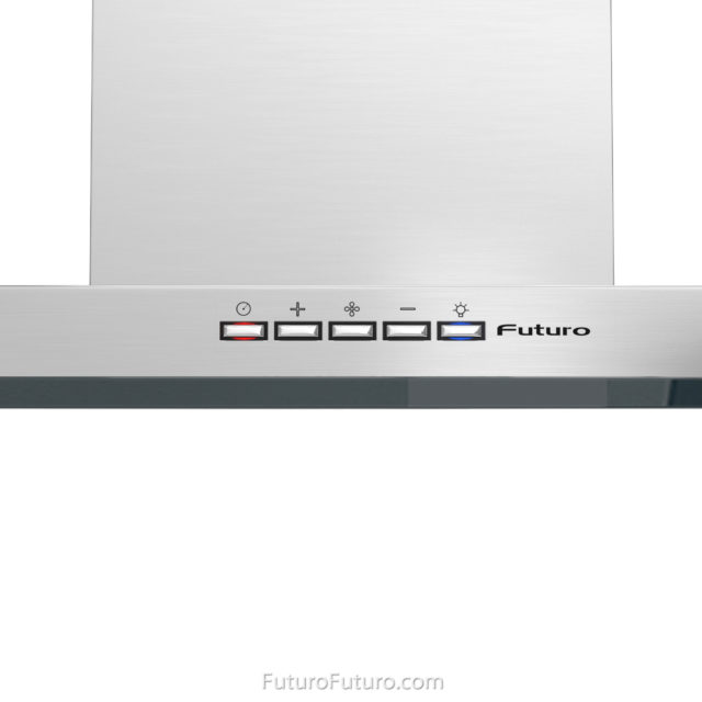 Control panel on stainless steel range hood | Illuminated buttons control panel