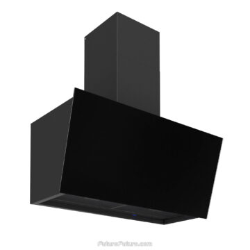 Wall-mounted black hood for efficient ventilation.