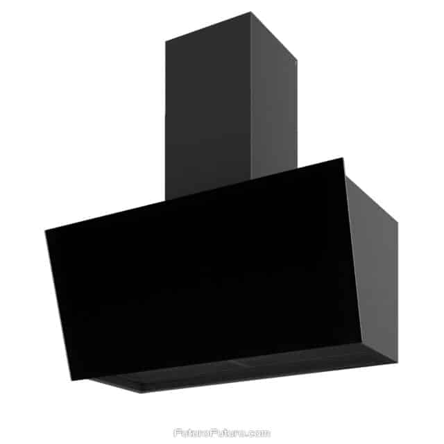Elegant black glass range hood.