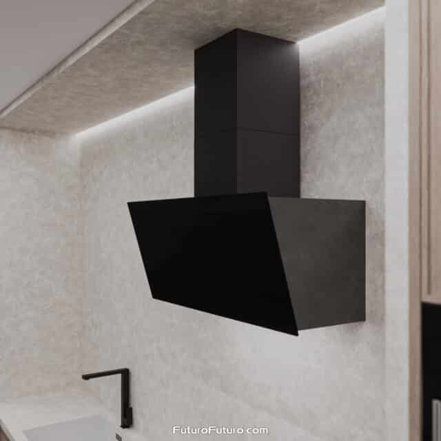 Powerful 36-inch black range hood.