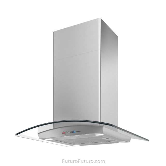 Contemporary Curved Steel & Glass kitchen hood | kitchen hood vent with glass panel