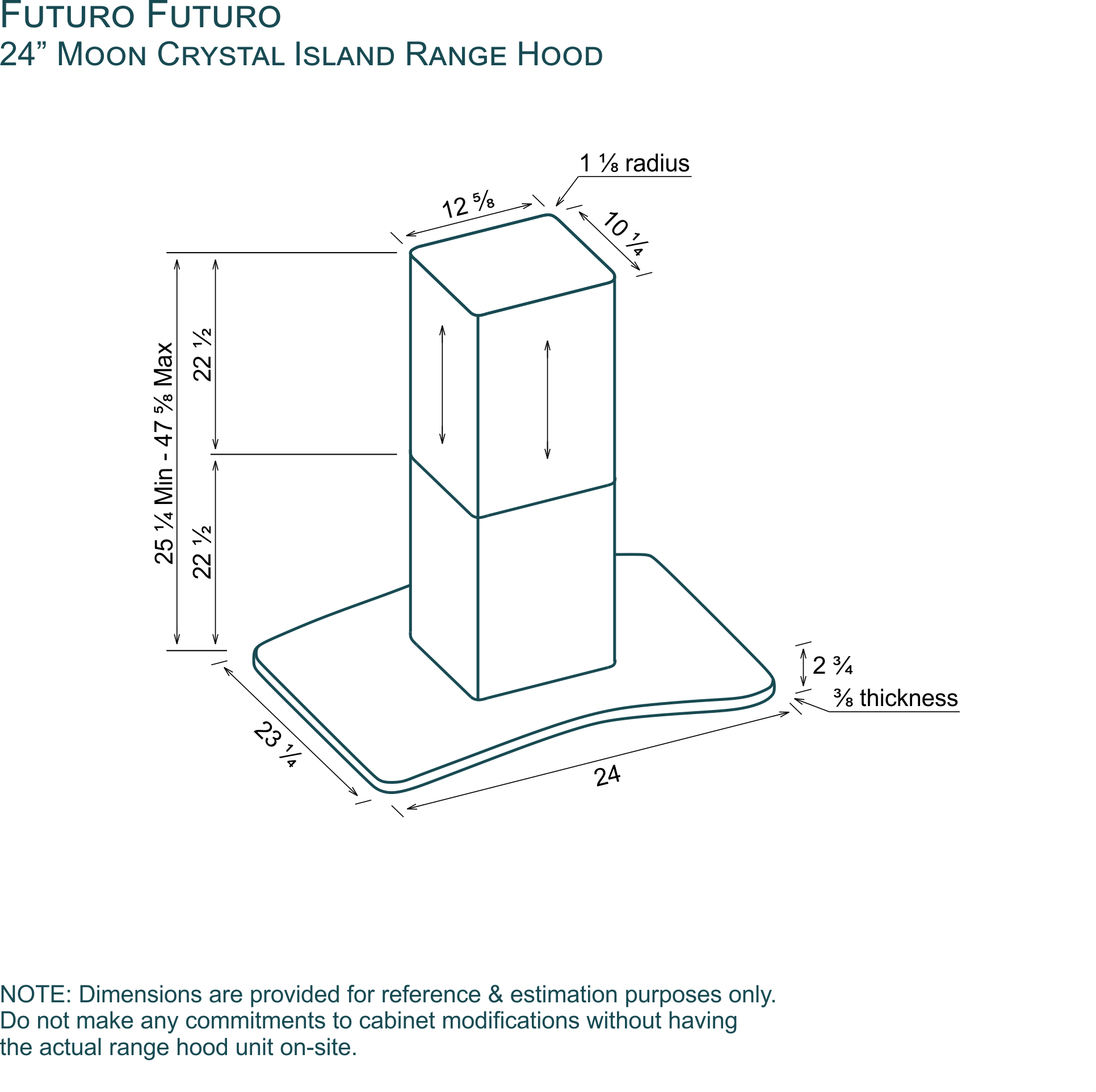 24″ Moon Crystal Island Range Hood 17 Dimensions 24 inch Moon Crystal Island range hood