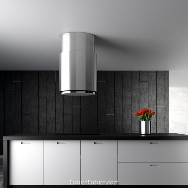 Designer kitchen range hood | White kitchen cabinets island vent hood
