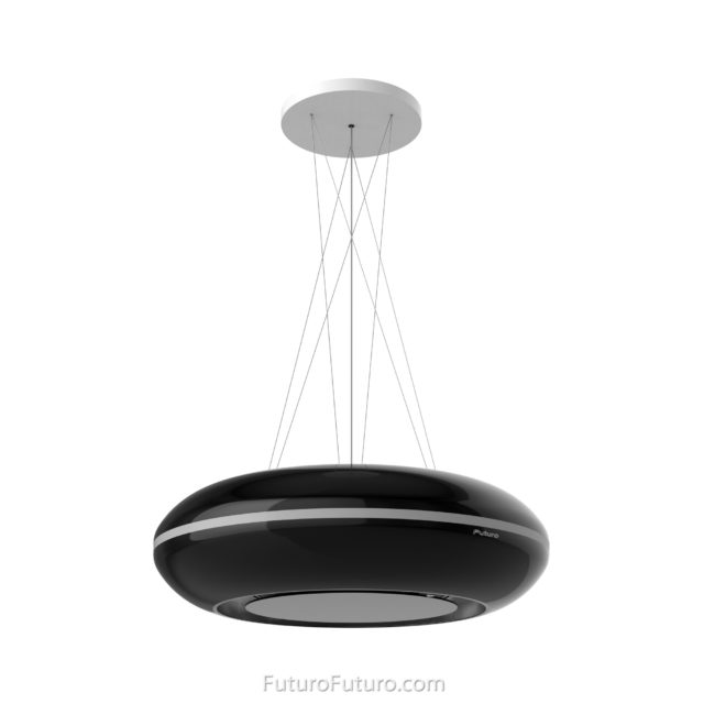 Black ceiling mount range hood | Designer kitchen hood