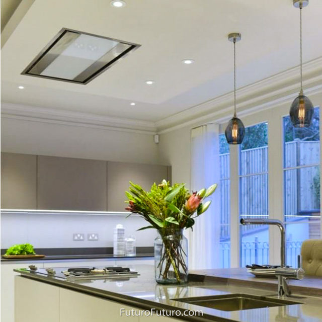 Designer ceiling mount range hood | Futuristic kitchen exhaust hood
