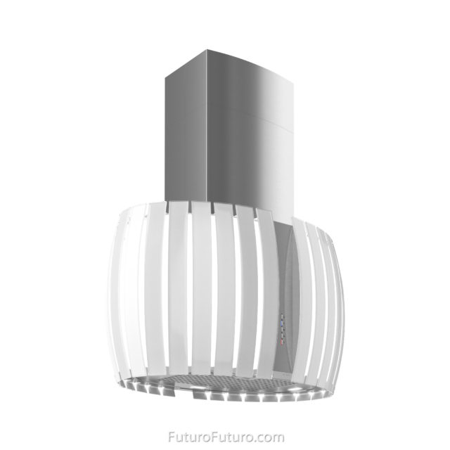Designer illuminated glass range hood | White glass range hood