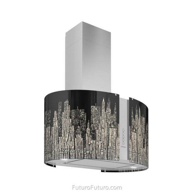Black LED illuminated glass kitchen hood | Luxury range hood