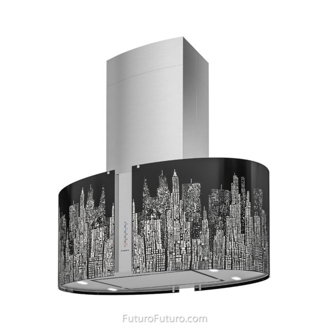 Luxury LED lights kitchen hood | Rounded glass body island range hood