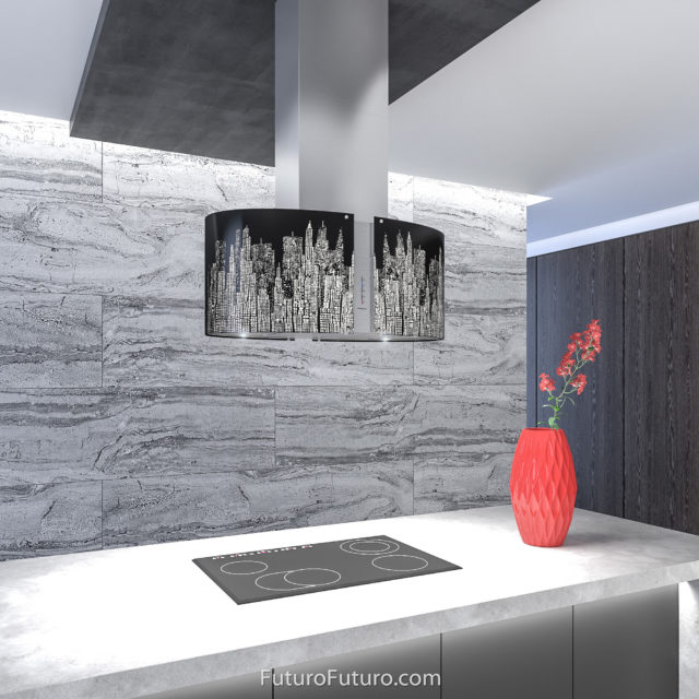 Black LED illuminated stove hood | Impressive kitchen range hood