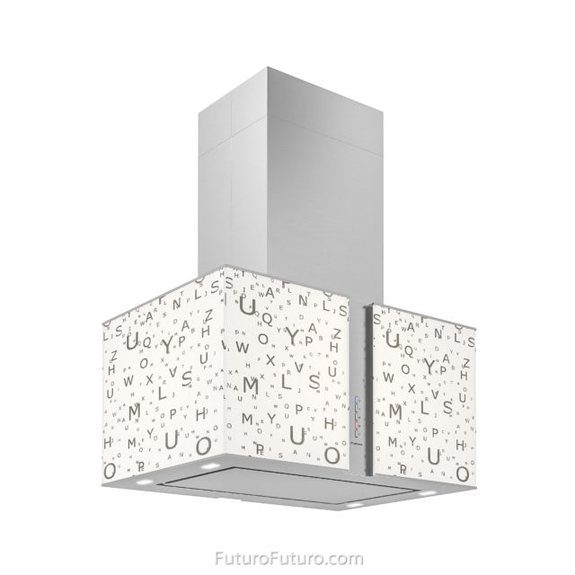 White illuminated glass kitchen hood | Luxury island range hood