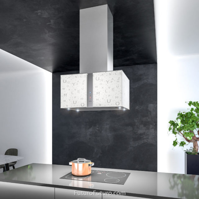 Italian countertop kitchen range hood | White glass kitchen hood vent