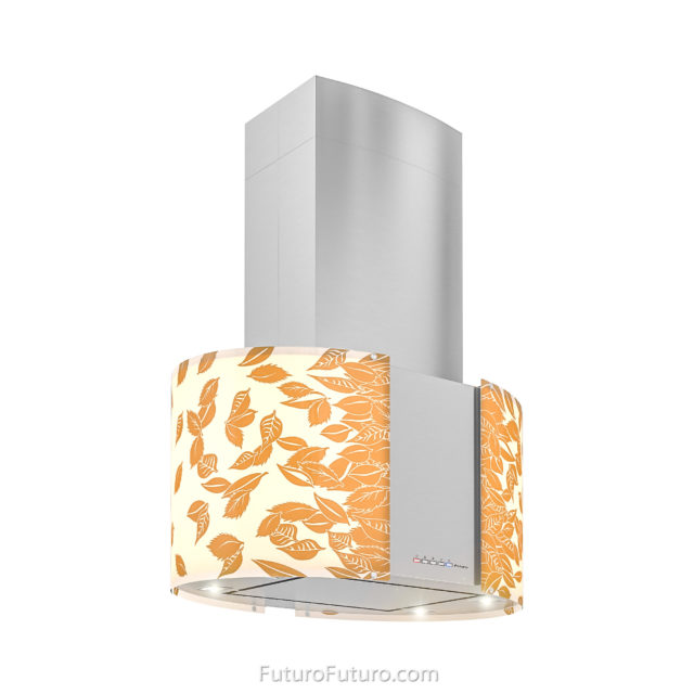 Orange-white glass range hood | Modern designer island range hood