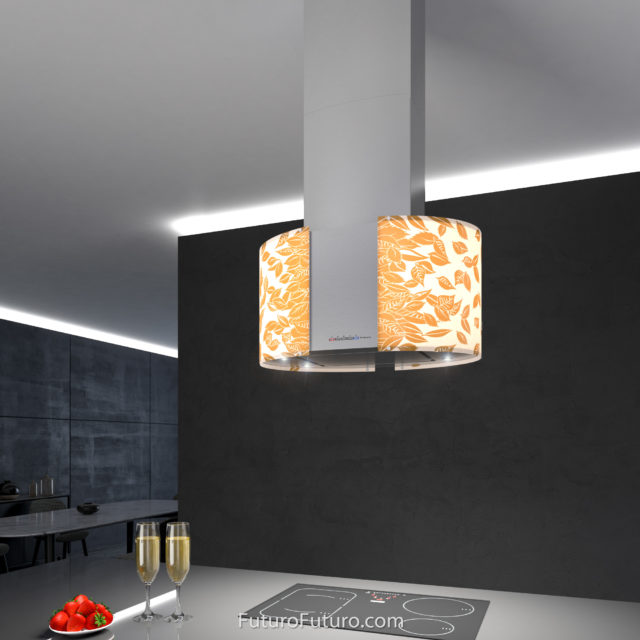 Orange-white glass kitchen hood | Modern kitchen hood vent