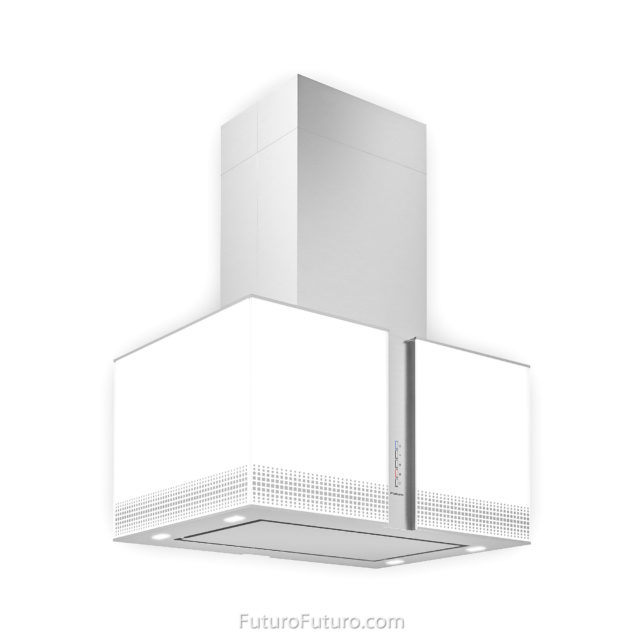White illuminated glass range hood | Contemporary vent hood