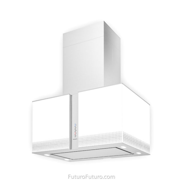 White illuminated glass kitchen hood | White glass range hood
