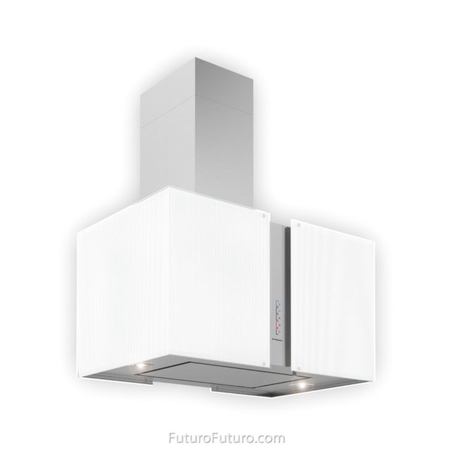 White illuminated island range hood | Contemporary glass range hood