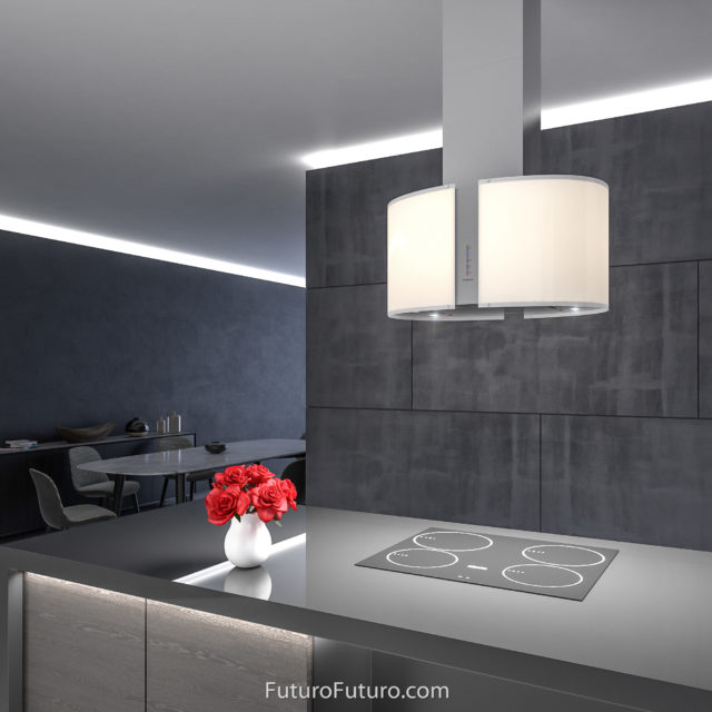 Illuminated glass kitchen exhaust fan | Modern kitchen vent hood