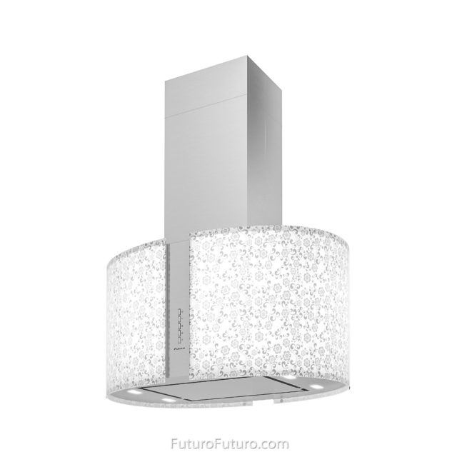 Illuminated glass range hood | Contemporary island range hood