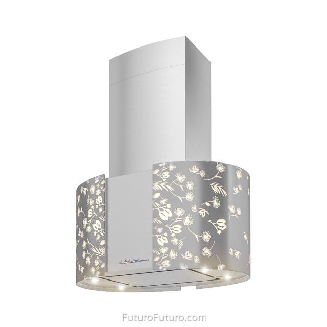 Illuminated glass kitchen exhaust fan | Glass stove hood