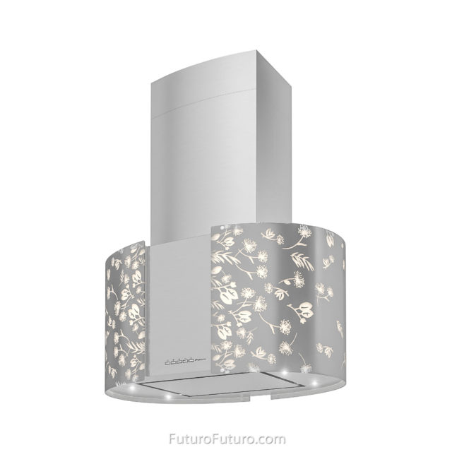LED illuminated glass kitchen exhaust fan | Modern glass stove hood