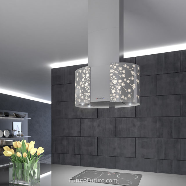 LED Gray kitchen ceiling mount range hood | Contemporary island range hood