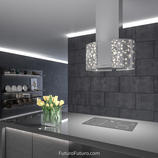 Modern countertop kitchen range hood | Tempered glass LED kitchen hood vent