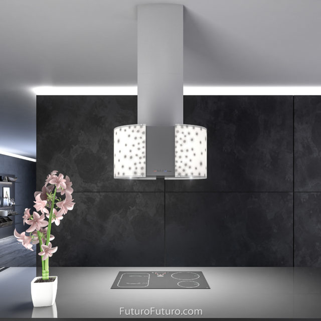 LED illuminated glass kitchen exhaust fan | Modern kitchen range hood