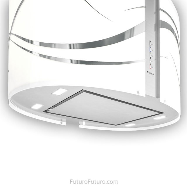 White illuminated LED glass kitchen exhaust hood | Stainless steel hood