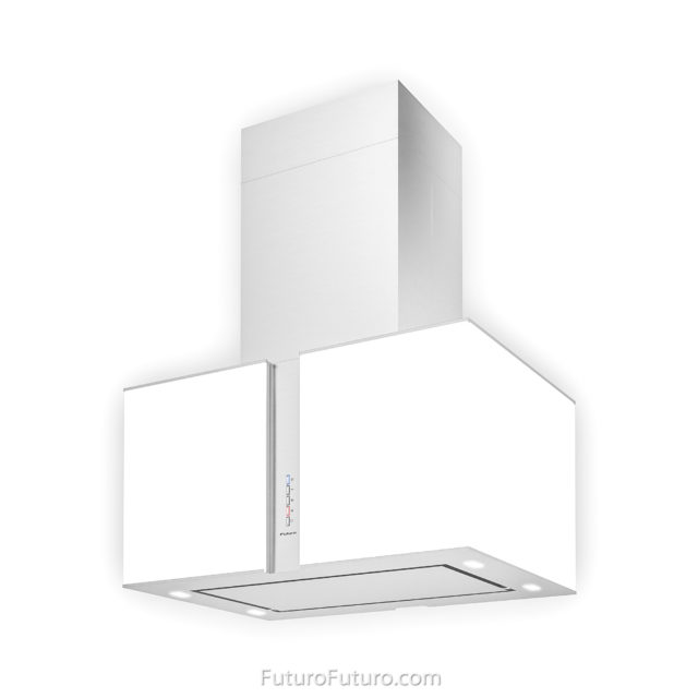 LED illuminated glass kitchen exhaust fan | White glass range hood