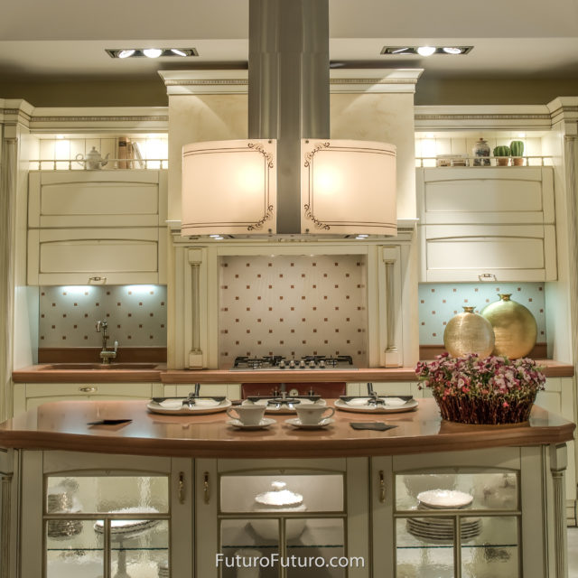 Classic kitchen style island range hood | Luxury kitchen island hood