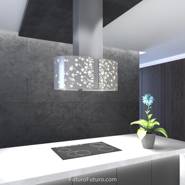 Quartz countertop kitchen range hood | Tempered glass LED kitchen hood vent