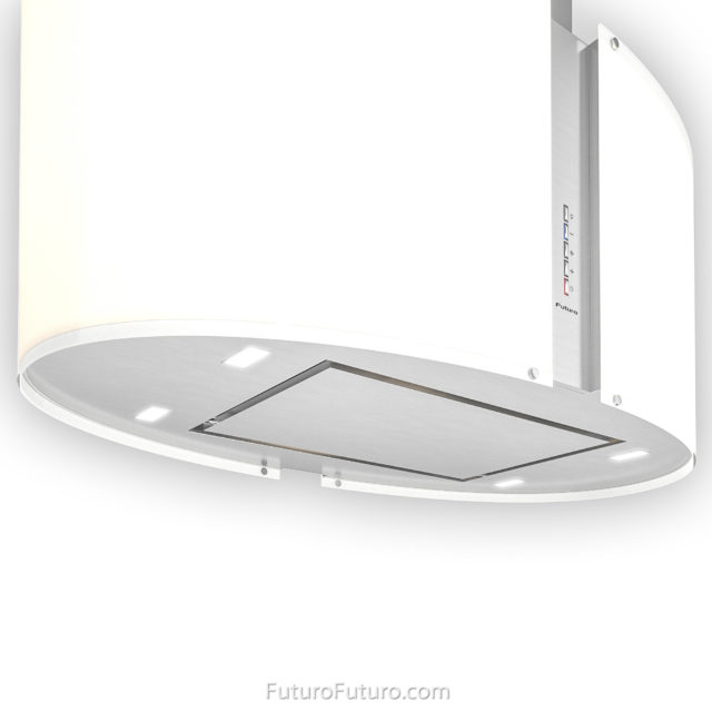 LED glow illuminated glass kitchen exhaust hood | Stainless steel hood