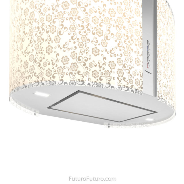 Flowered illuminated glass stove hood | Italian best range hoods