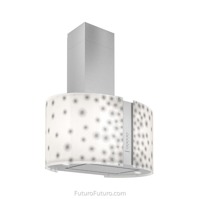 White and gray dots LED illuminated glass range hood | Luxury vent hood