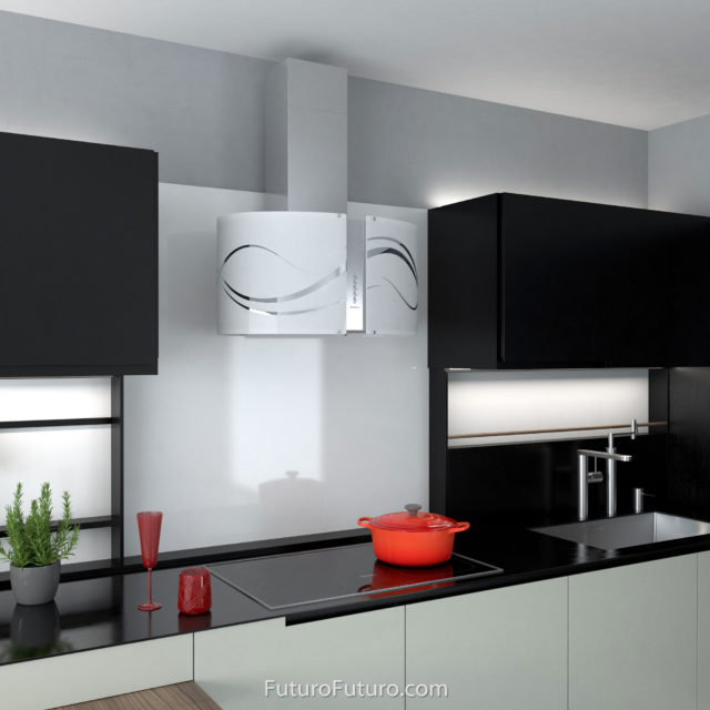 White glass kitchen vent | Modern kitchen hood vent