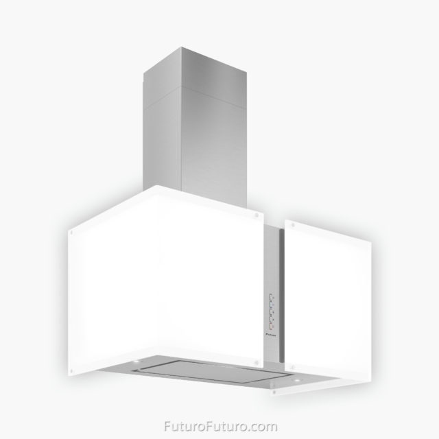Illuminated white kitchen hood | White glass body range hood