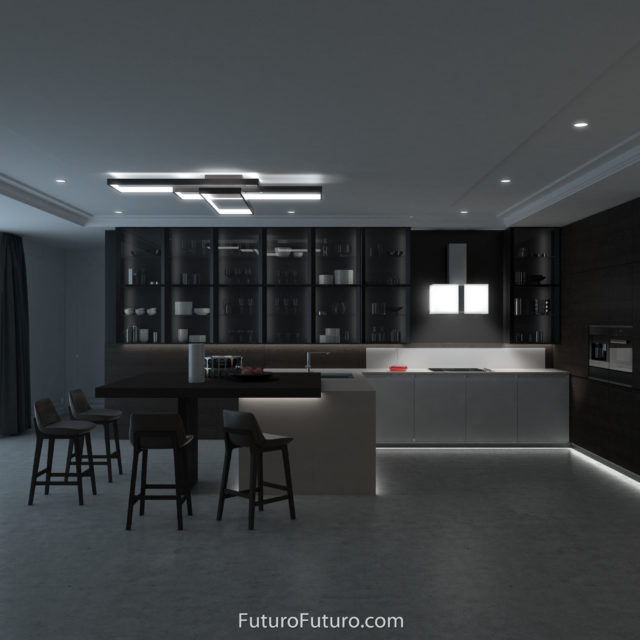 White LED illuminated kitchen hood | Glass and stainless steel vent hood