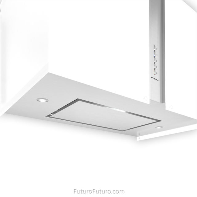 Futuristic design range hood | White glass kitchen hood vent