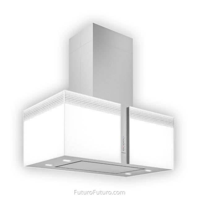 LED white illuminated glass range hood | Contemporary vent hood