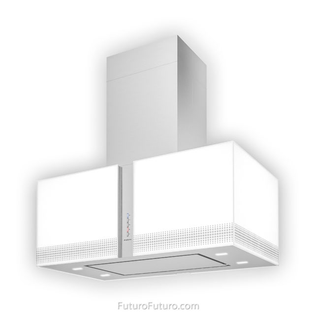 LED illuminated glass kitchen hood | White glass range hood