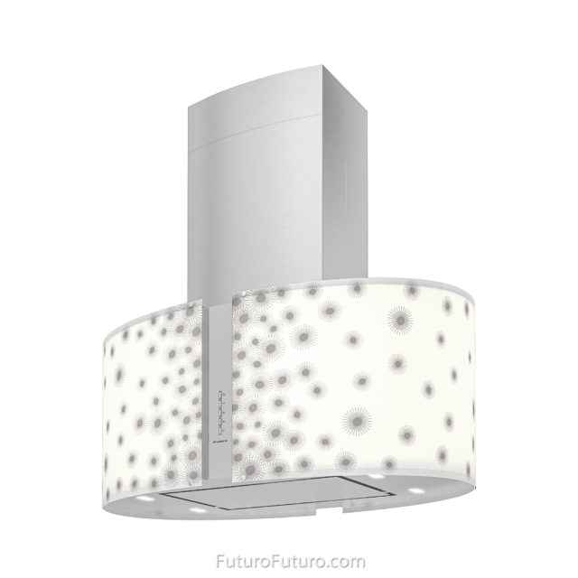 LED lights glass body island range hood | White LED illuminated glass kitchen exhaust fan