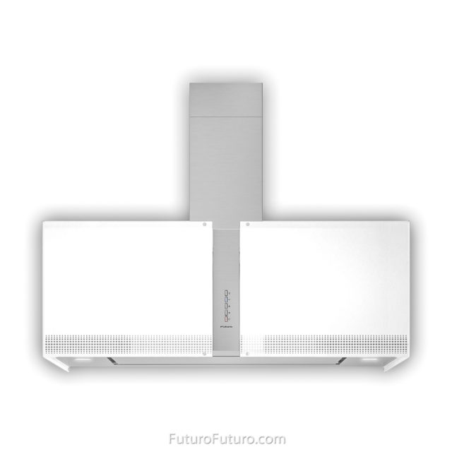 White illuminated glass kitchen hood vent | White glass oven hood