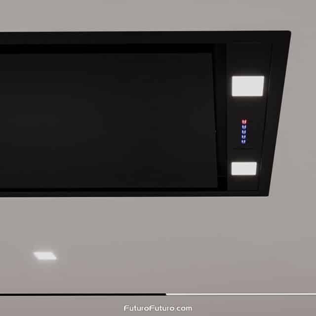 Elegant black finish of the Stealth Black Ceiling/Island Range Hood
