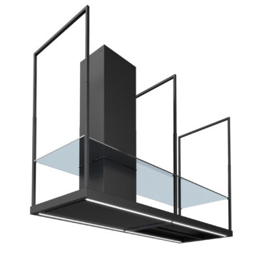 Futuro Futuro black range hood in contemporary kitchen