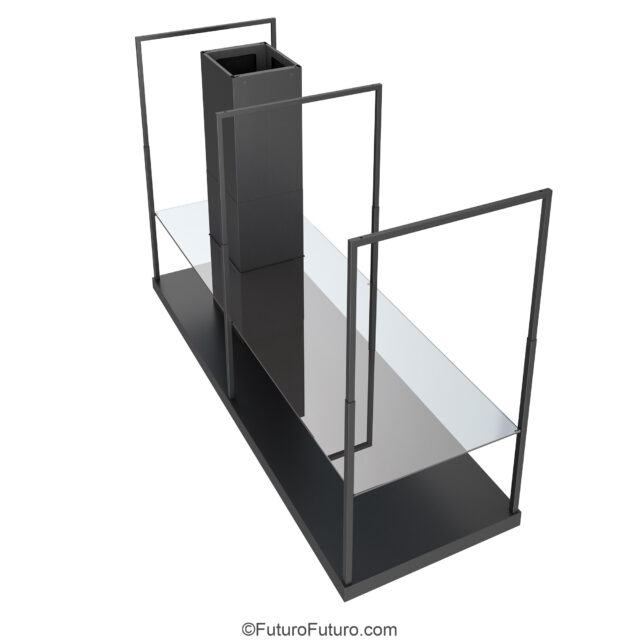 Kitchen island with floating glass range hood