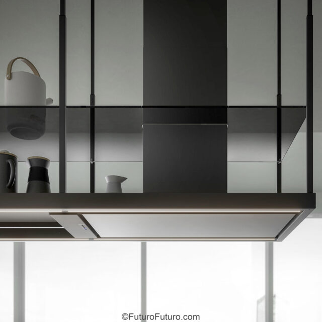 Sleek designer island hood with dimmable LED lights
