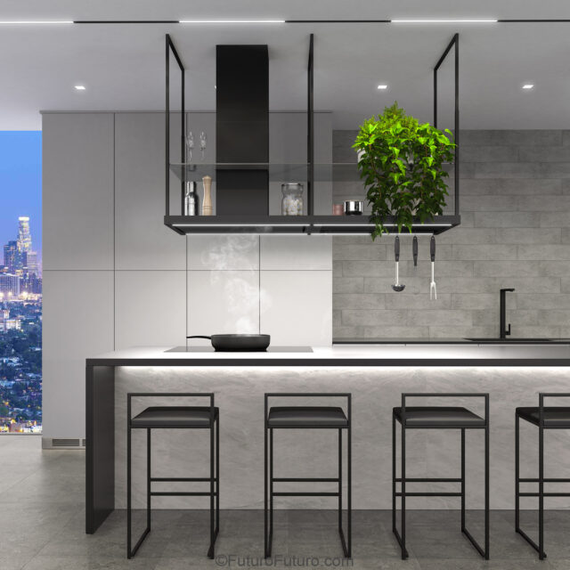 Black range hood with smart features and remote control