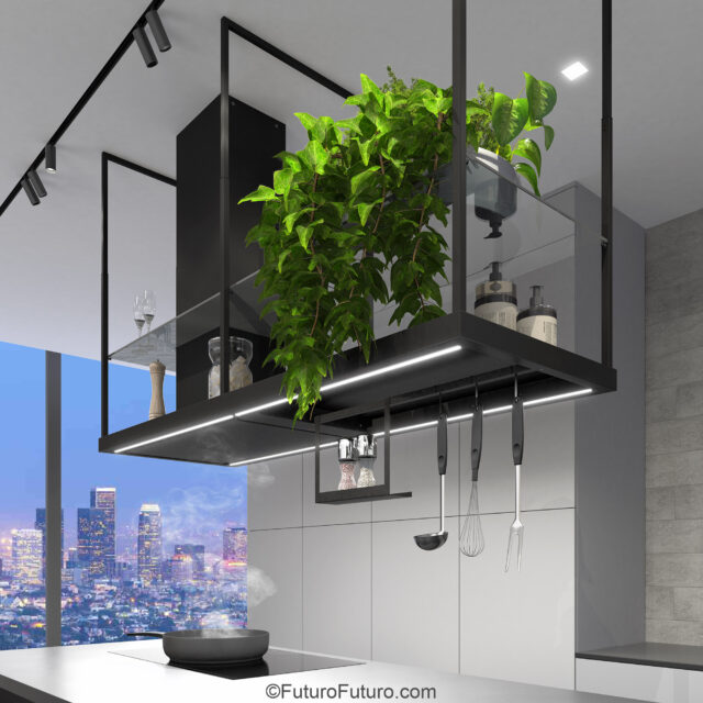 Cage design kitchen vent hood in matte black finish