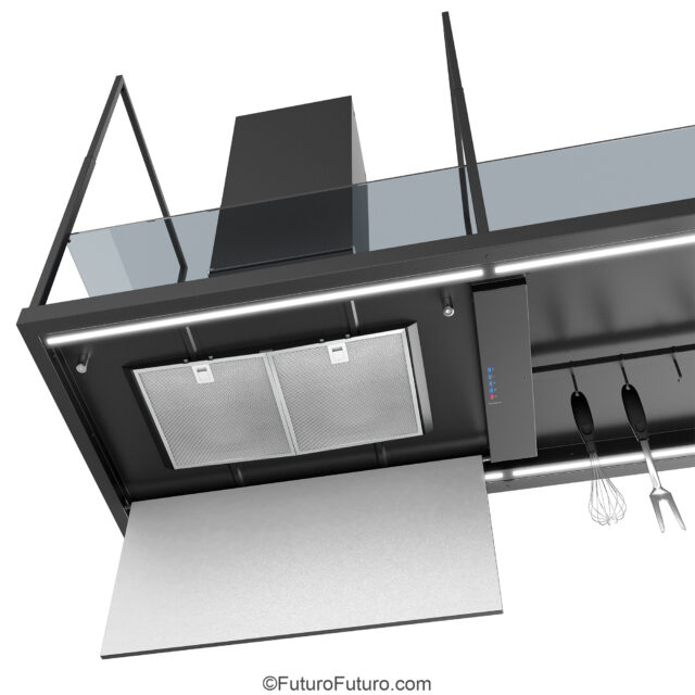 Italian black steel range hood for kitchen island